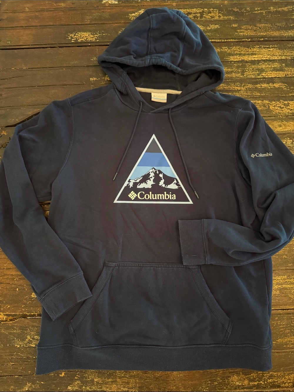 Columbia Navy Pullover Hoodie with Mountain Triangle Graphic